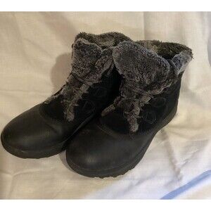 Baretraps Womens Black Augustina Winter Boots Leather Upper 7.5M Faux Fur Lined